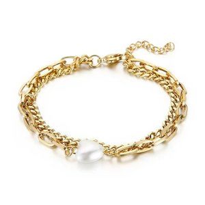 Stainless Steel Heart Shape Shell Double Layer Bracelet in Gold